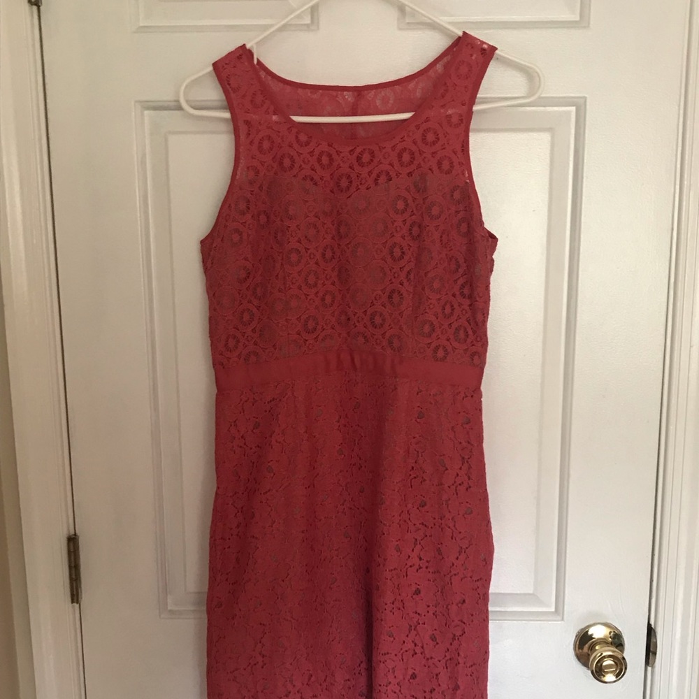 Pink Floral printed nude slip dress.
